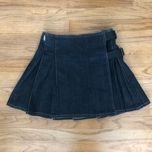 Burberry London Denim Pleated Wrap Skirt